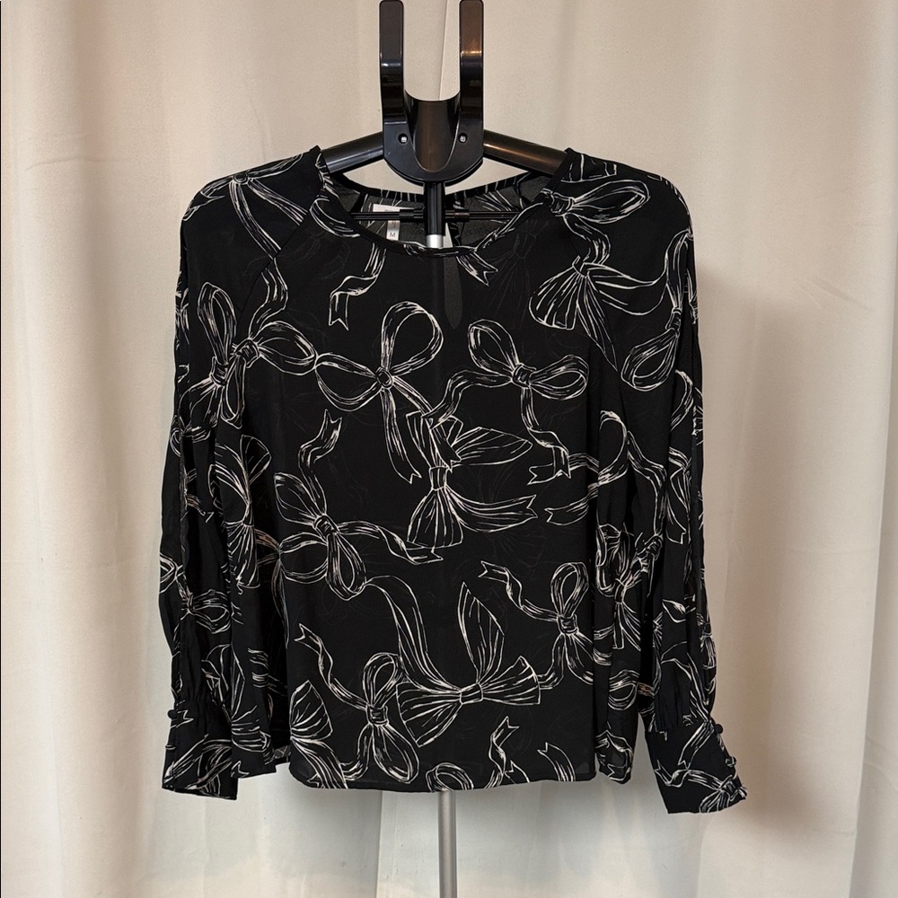 Maurices Black and White Bow Pattern Blouse